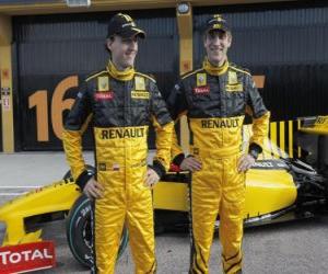 yapboz Robert Kubica ve Vitaly Petrov, pilot Renault F1 Scuderia ile